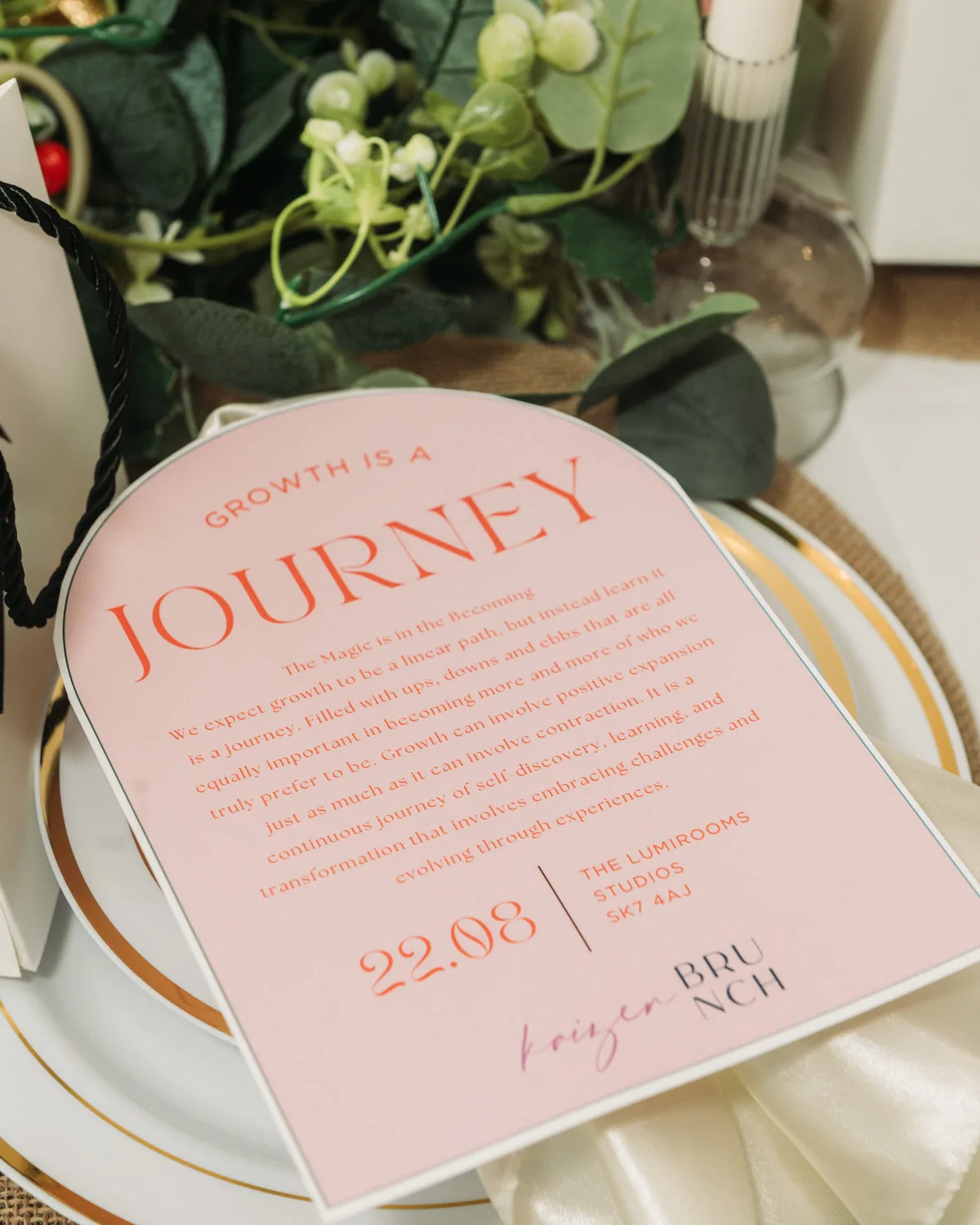 A 'Growth is a Journey' card from the Pre-Launch gathering